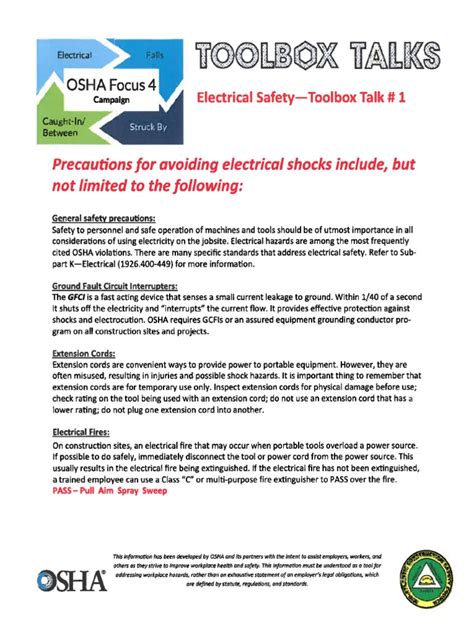 electrical contractors tool box talks|portable electrical equipment toolbox talk.